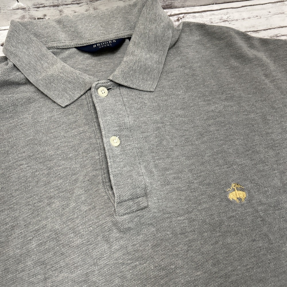 Brooks Sport Polo Shirt Men's Size XL Gray Pique Made In USA Cotton Logo